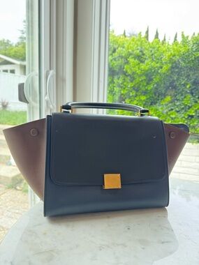 Celine Trapeze Two-Tone Top Handle Bag in Black and Brown